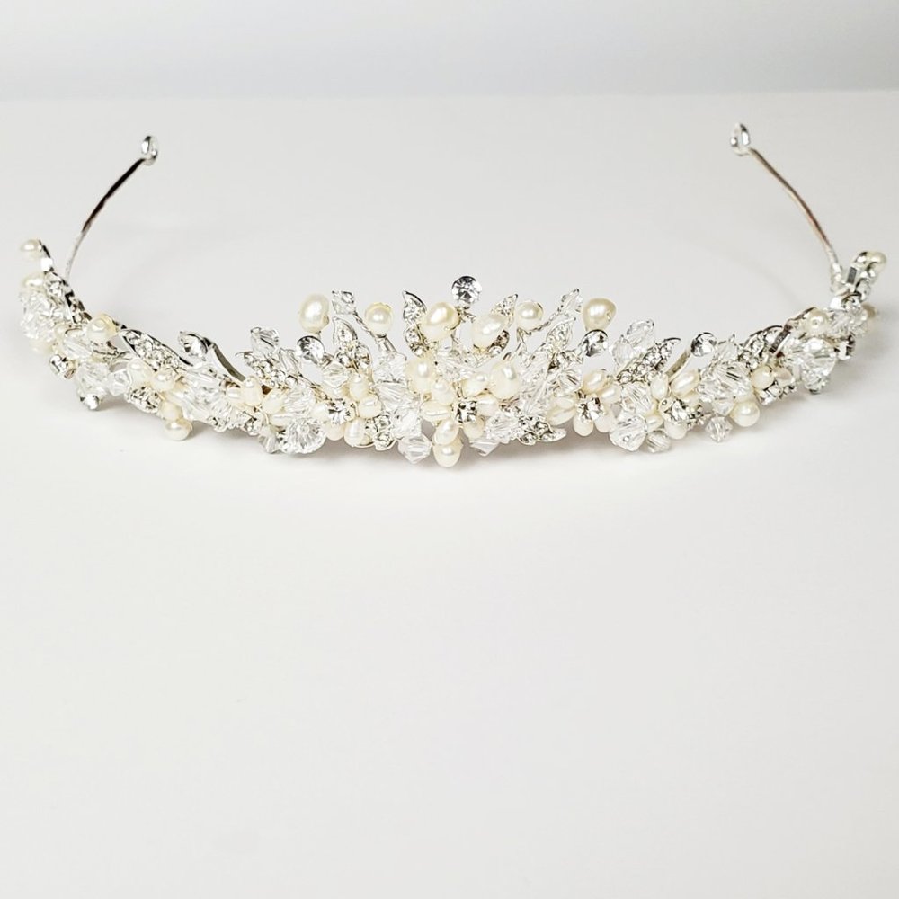 David's Bridal Crystal Rhinestone & Pearl Floral Wedding Tiara